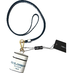 White Blue Calf Leather Logo Print Strap Airpods Case