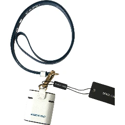 White Blue Calf Leather Logo Print Strap Airpods Case