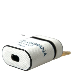 White Blue Calf Leather Logo Print Strap Airpods Case