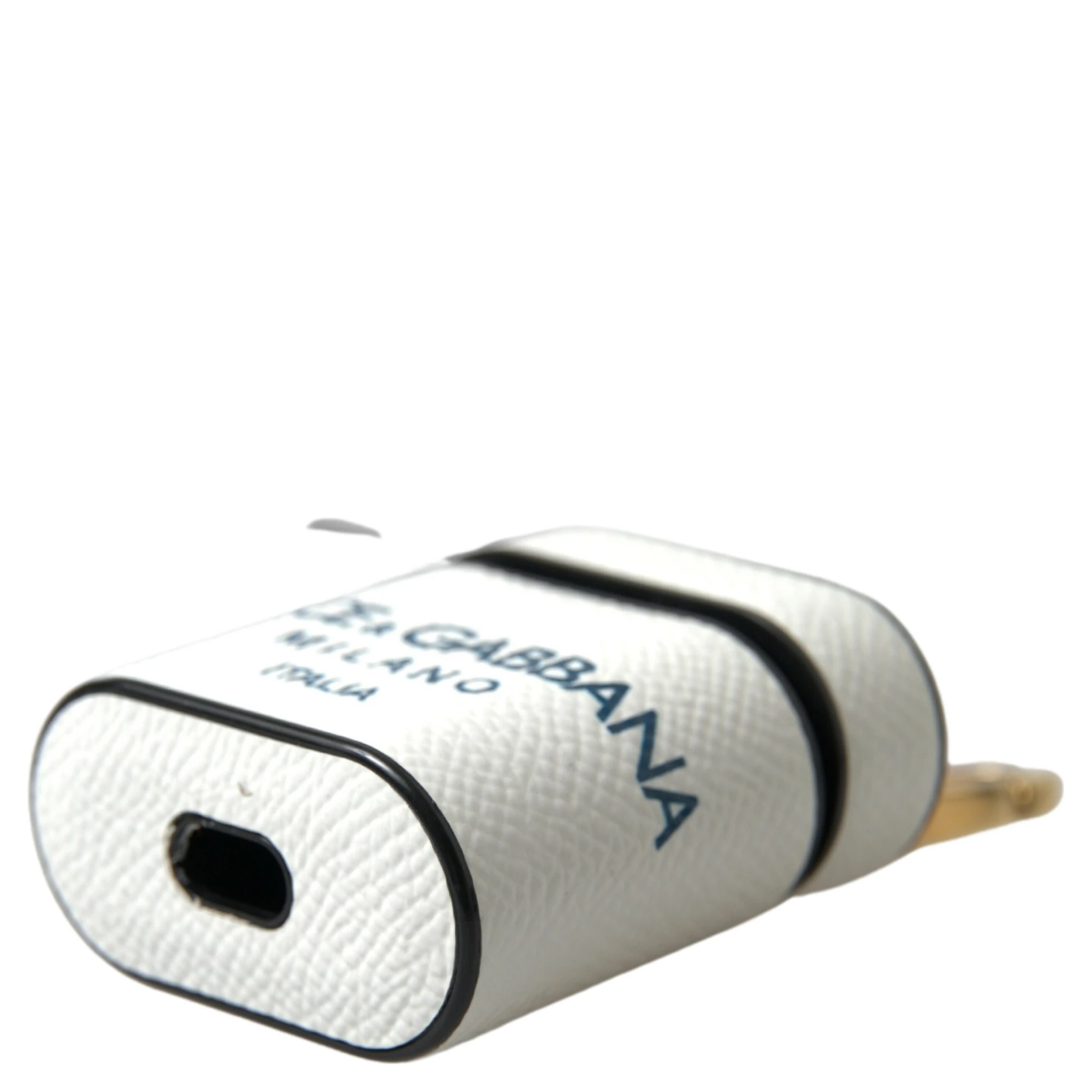 White Blue Calf Leather Logo Print Strap Airpods Case