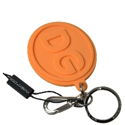 Orange Rubber DG Logo Gold Brass Metal Keychain