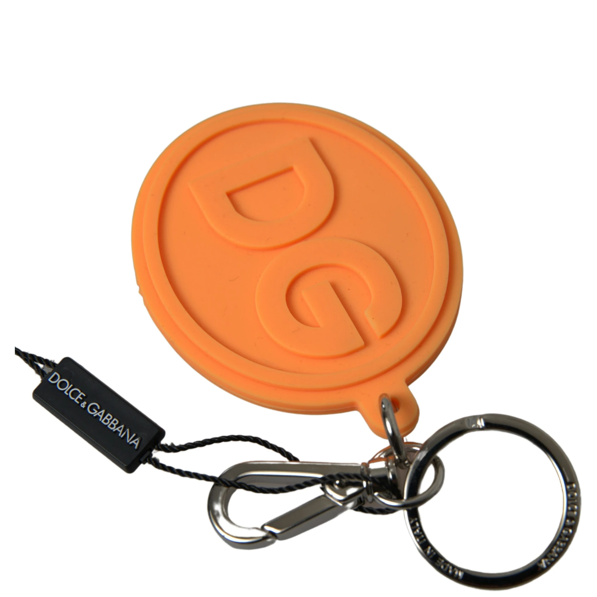 Orange Rubber DG Logo Gold Brass Metal Keychain