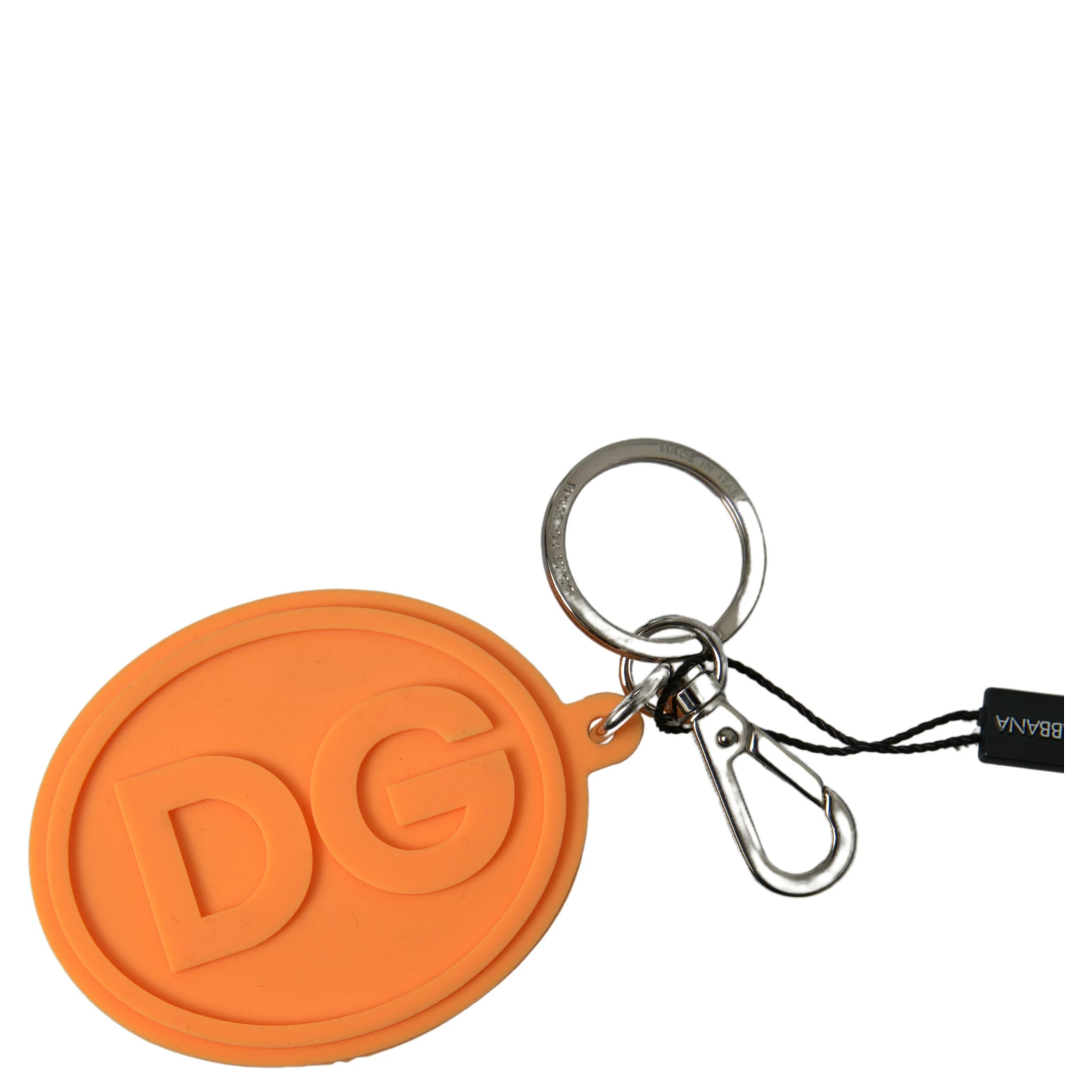 Orange Rubber DG Logo Gold Brass Metal Keychain
