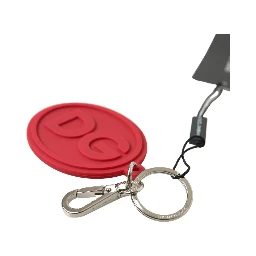 Red Rubber DG Logo Silver Brass Metal Keyring Keychain
