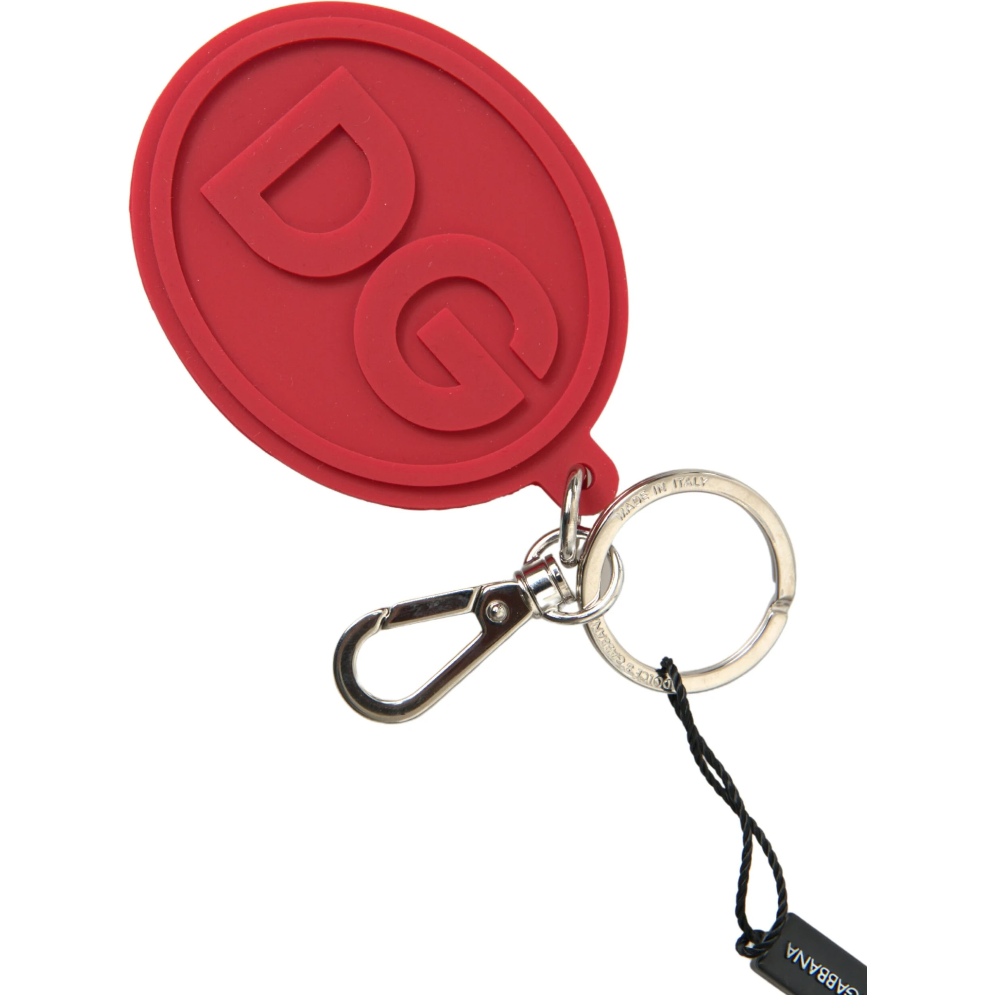 Red Rubber DG Logo Silver Brass Metal Keyring Keychain