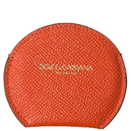 Orange Calfskin Leather Round Logo Hand Mirror Holder