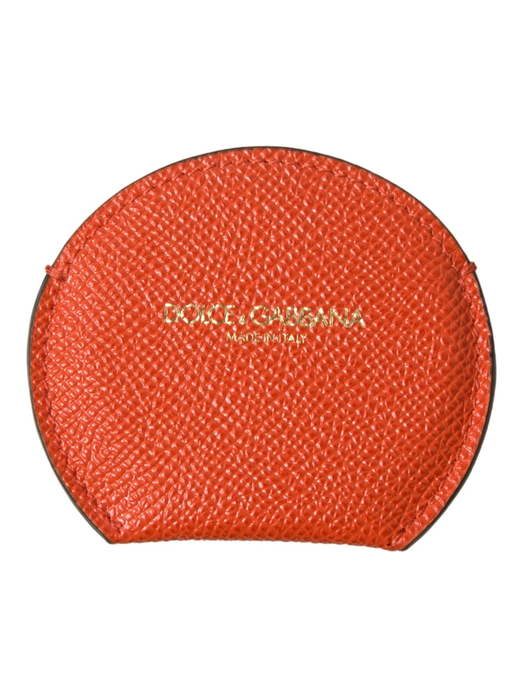 Orange Calfskin Leather Round Logo Hand Mirror Holder