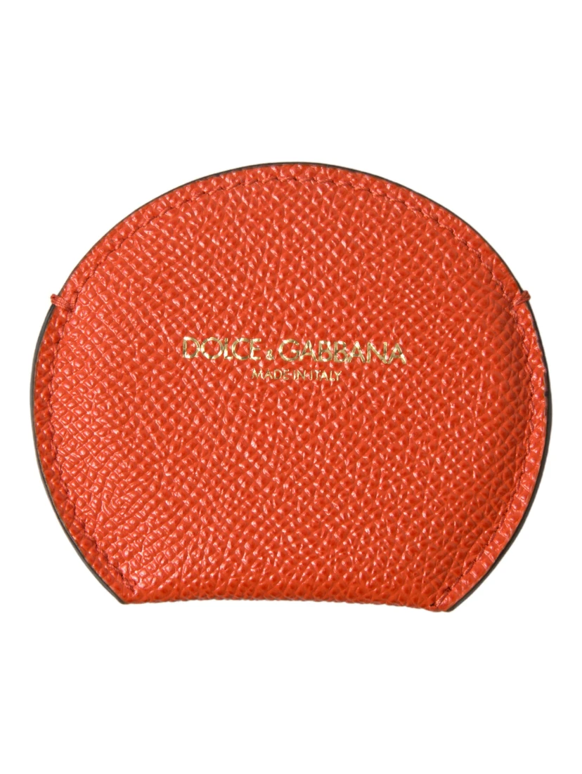 Orange Calfskin Leather Round Logo Hand Mirror Holder