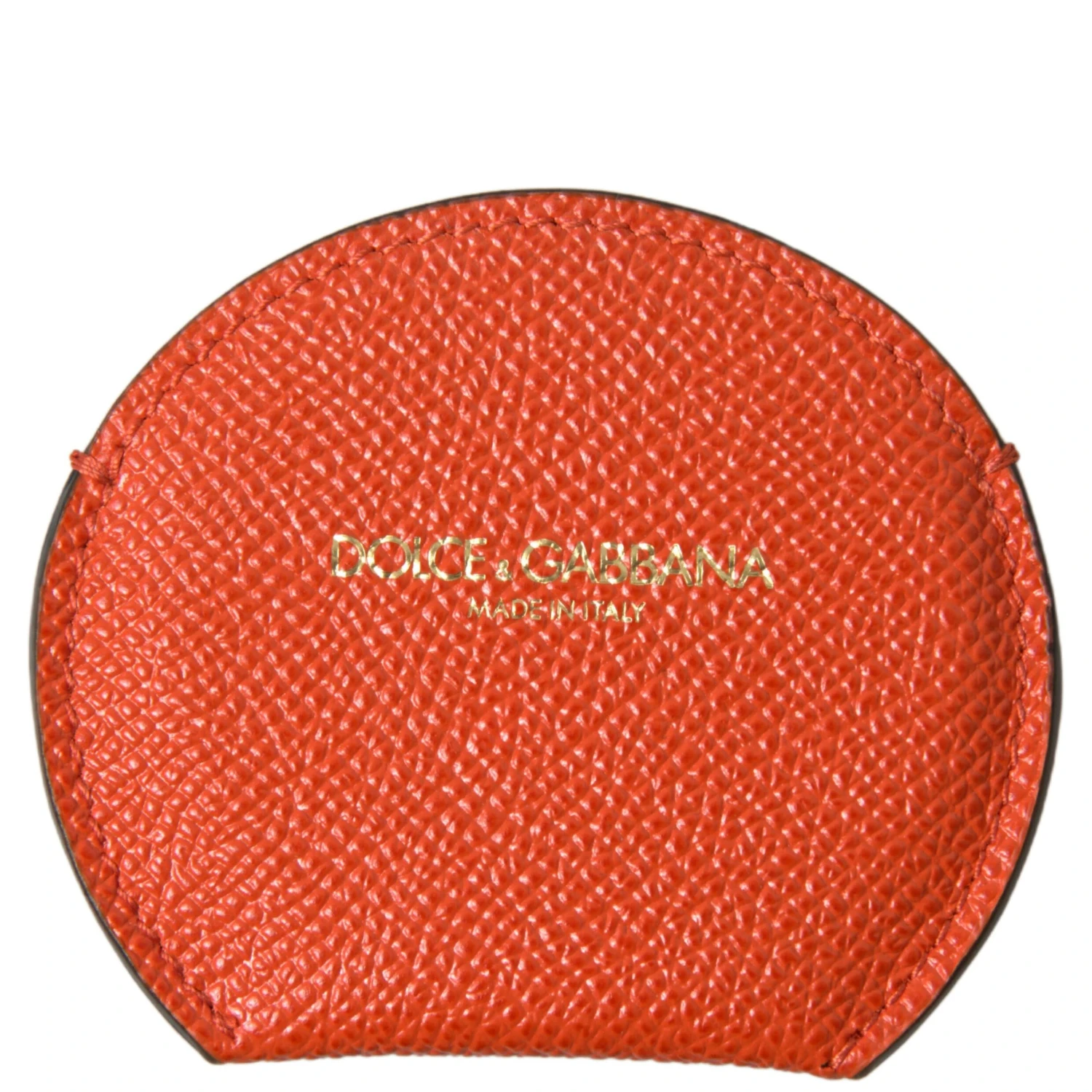 Orange Calfskin Leather Round Logo Hand Mirror Holder