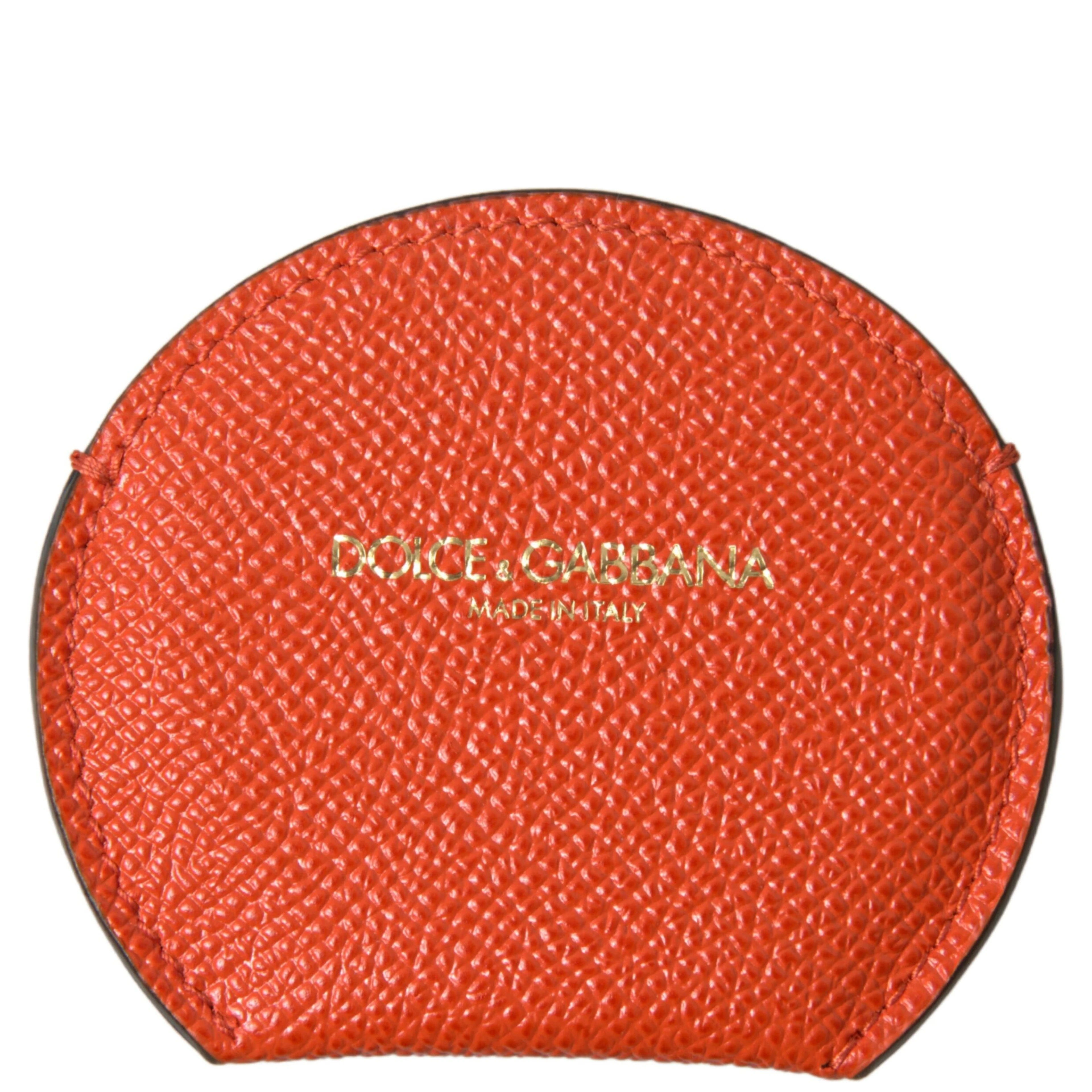 Orange Calfskin Leather Round Logo Hand Mirror Holder