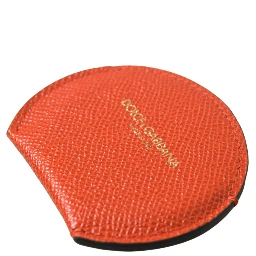 Orange Calfskin Leather Round Logo Hand Mirror Holder