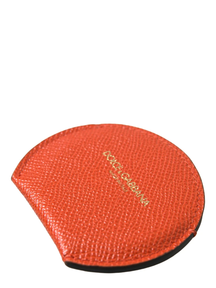 Orange Calfskin Leather Round Logo Hand Mirror Holder alternative
