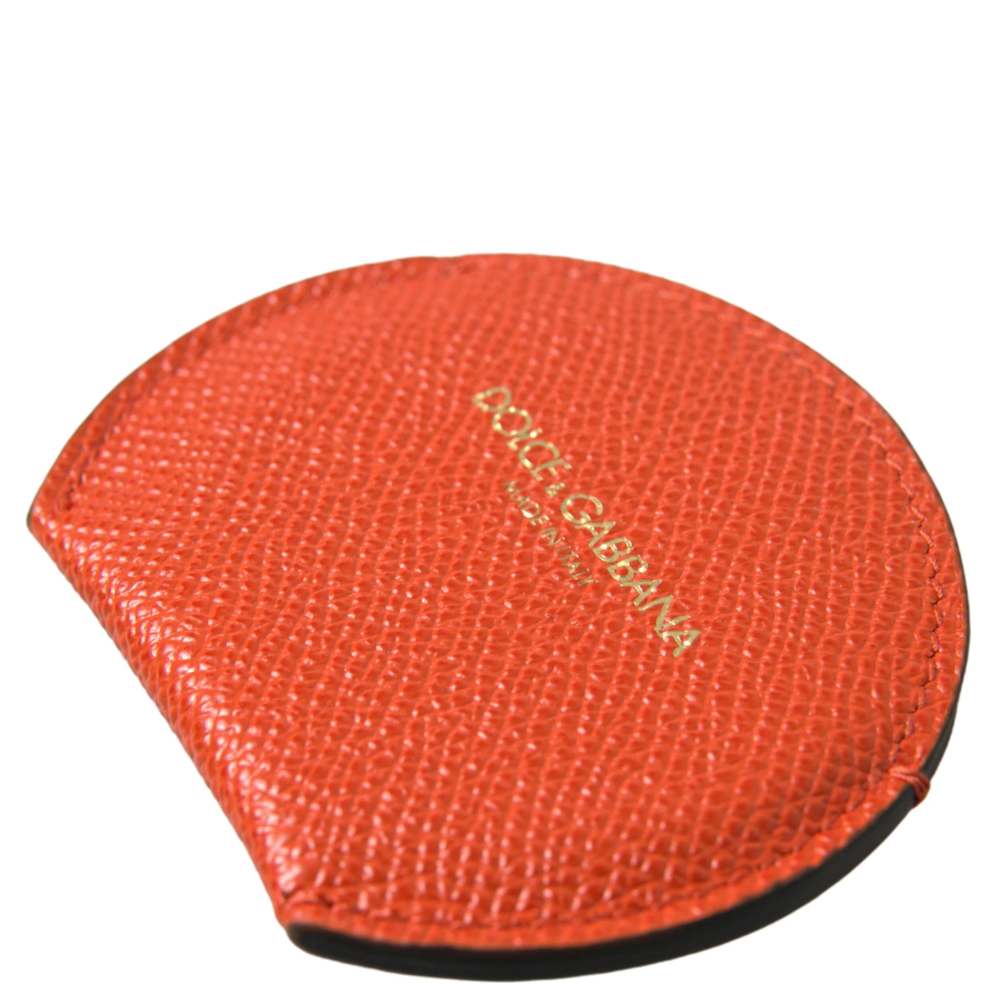 Orange Calfskin Leather Round Logo Hand Mirror Holder