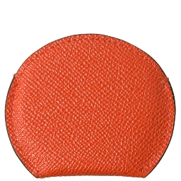 Orange Calfskin Leather Round Logo Hand Mirror Holder
