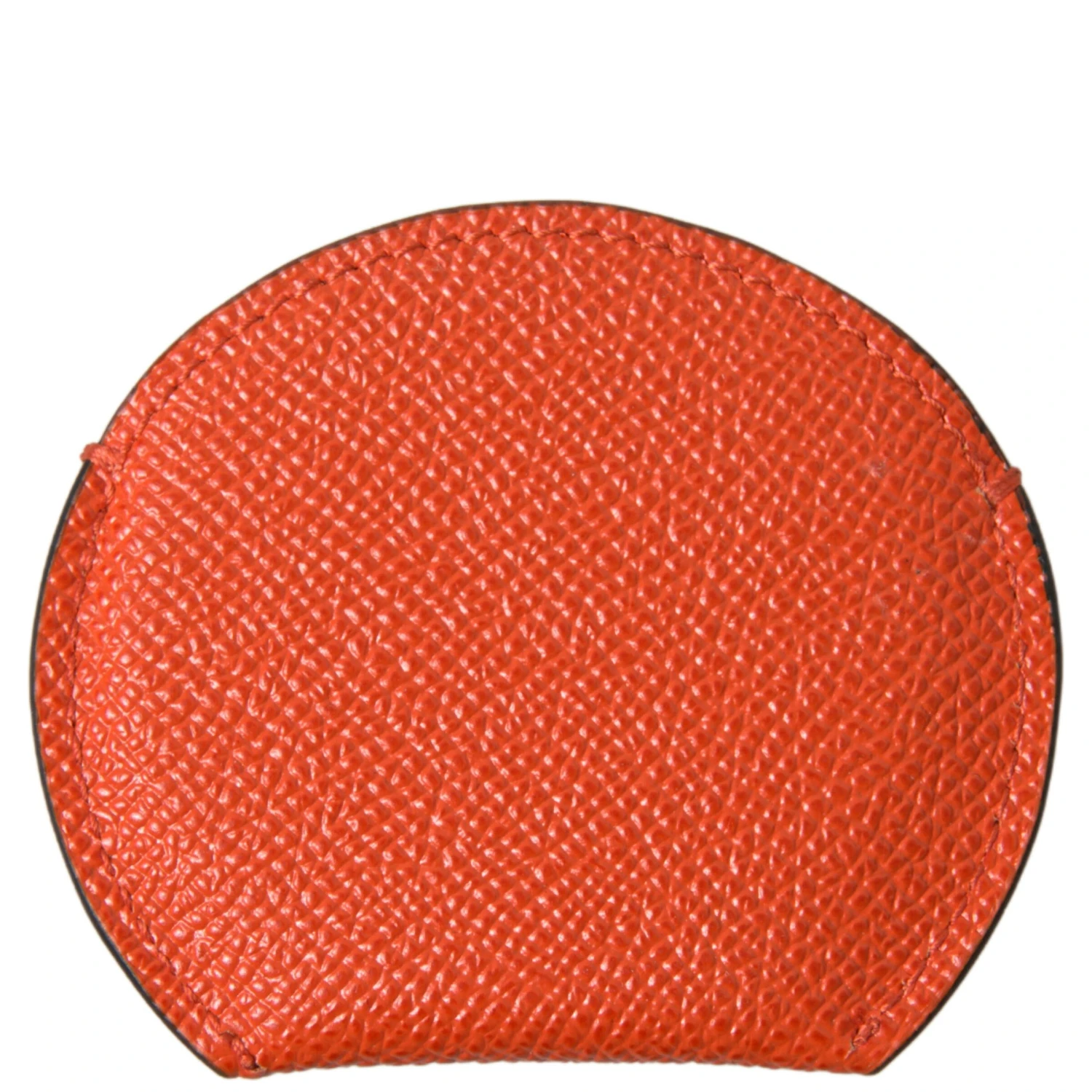 Orange Calfskin Leather Round Logo Hand Mirror Holder