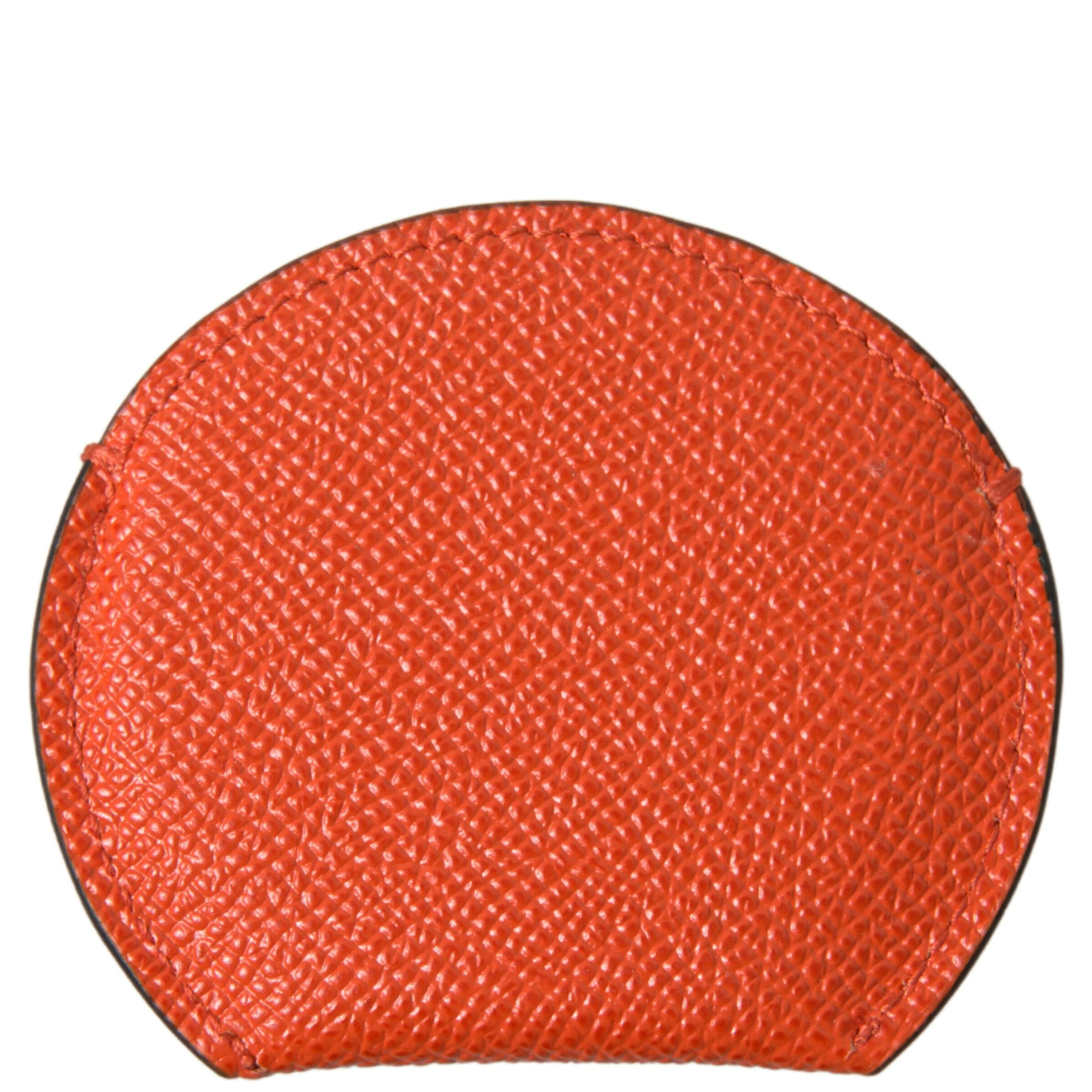 Orange Calfskin Leather Round Logo Hand Mirror Holder