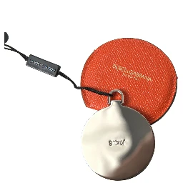 Orange Calfskin Leather Round Logo Hand Mirror Holder