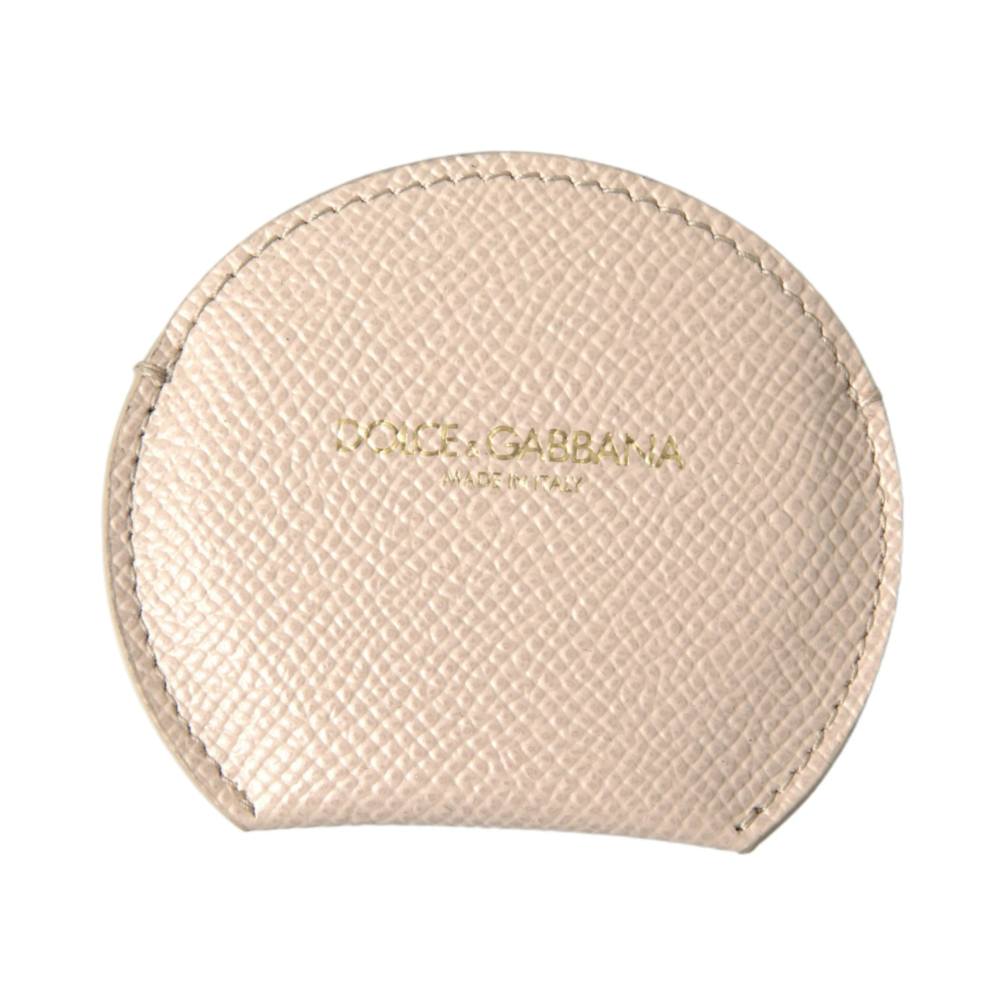 Beige Calfskin Leather Round Logo Hand Mirror Holder