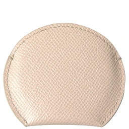 Beige Calfskin Leather Round Logo Hand Mirror Holder