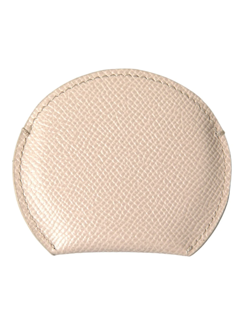 Beige Calfskin Leather Round Logo Hand Mirror Holder