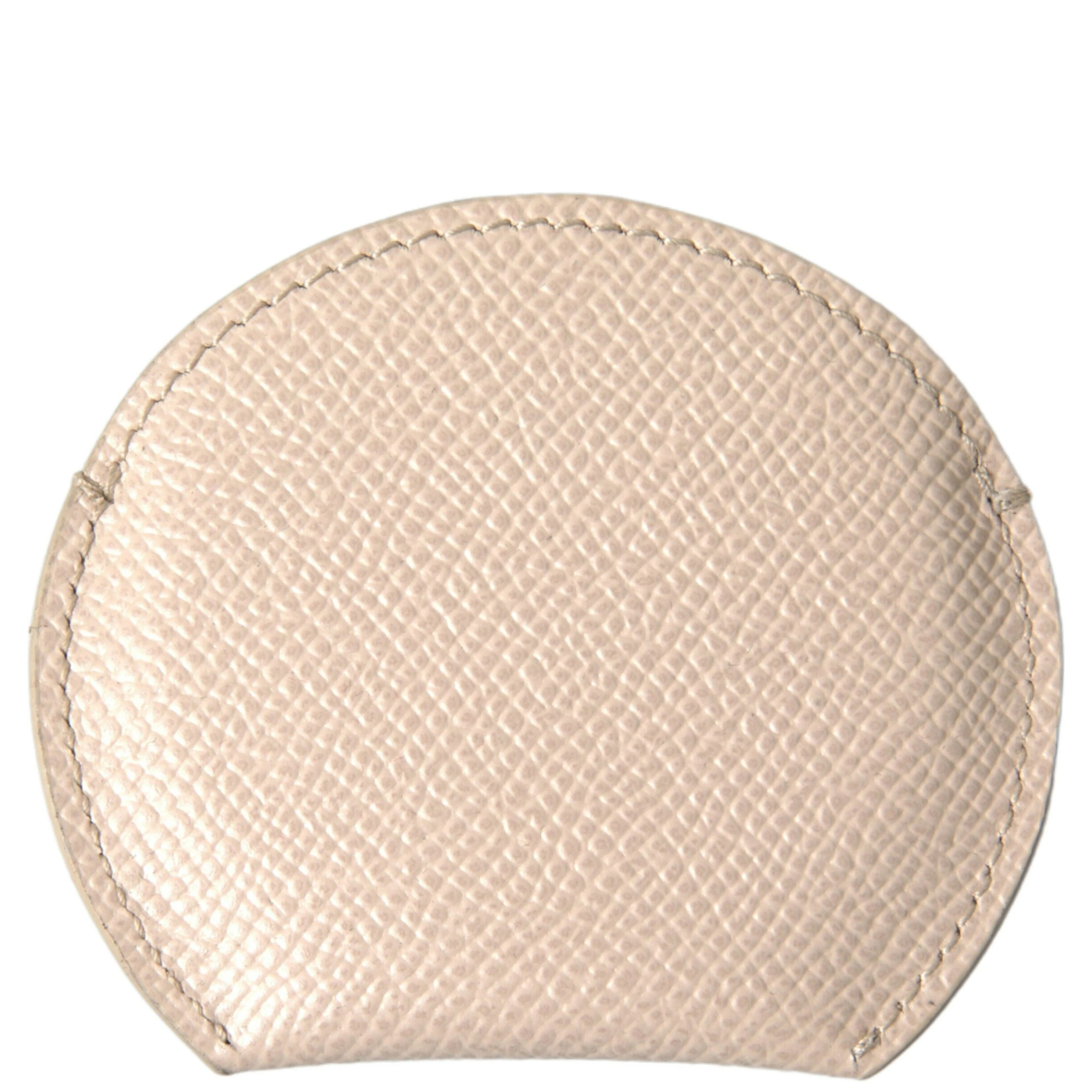 Beige Calfskin Leather Round Logo Hand Mirror Holder