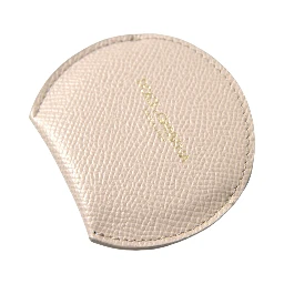 Beige Calfskin Leather Round Logo Hand Mirror Holder