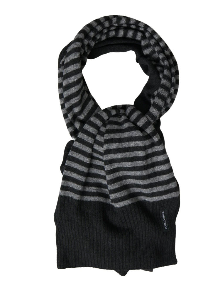 Black Gray Stripe Wool Neck Wrap Shawl Scarf