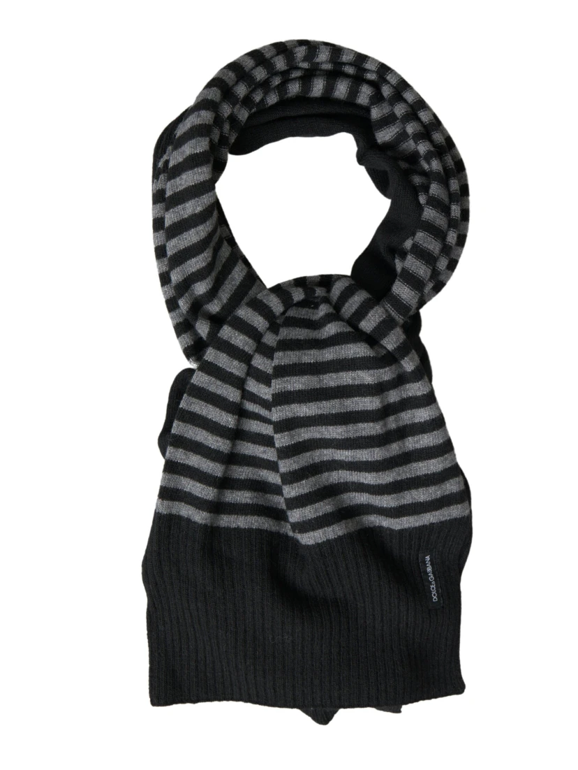 Black Gray Stripe Wool Neck Wrap Shawl Scarf