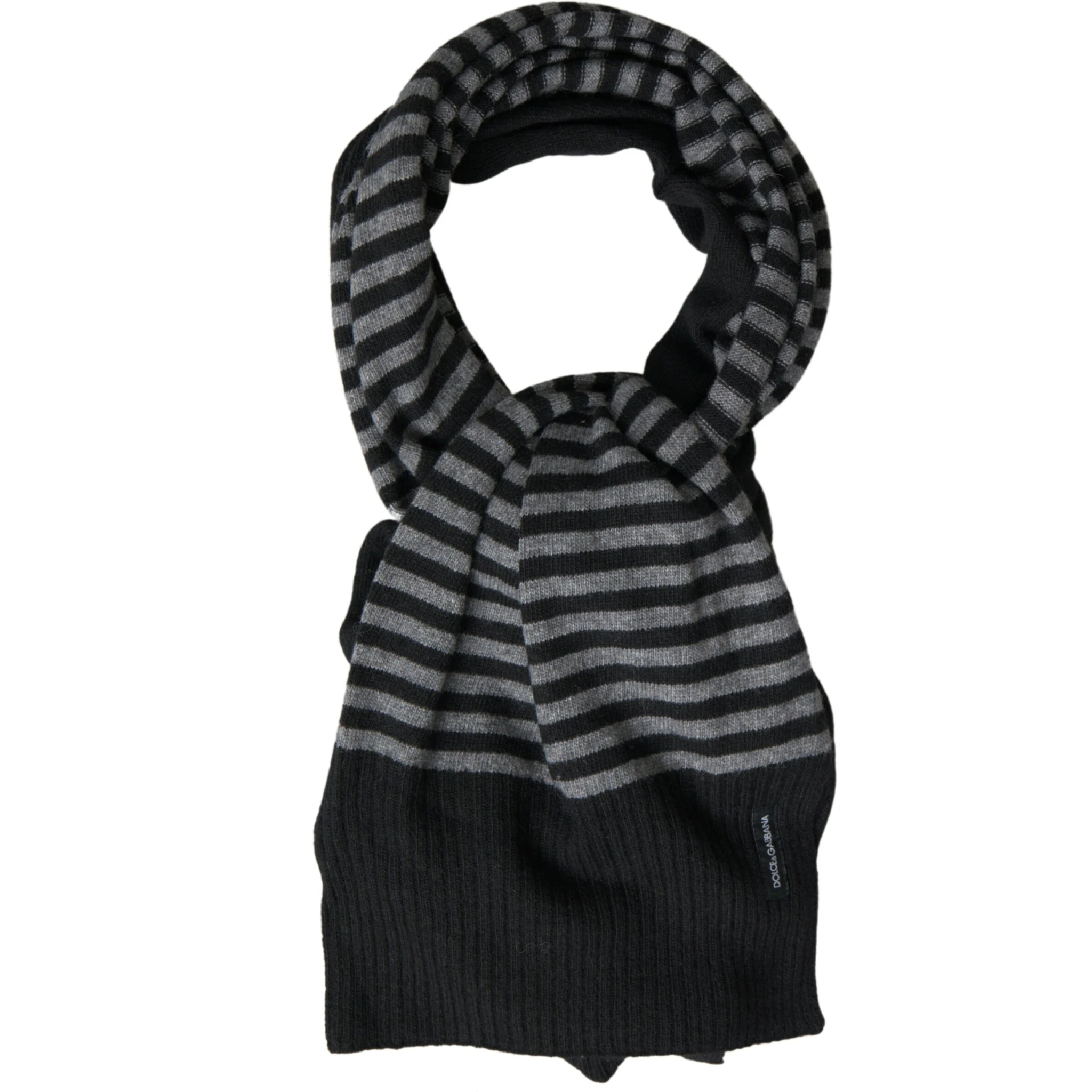 Black Gray Stripe Wool Neck Wrap Shawl Scarf
