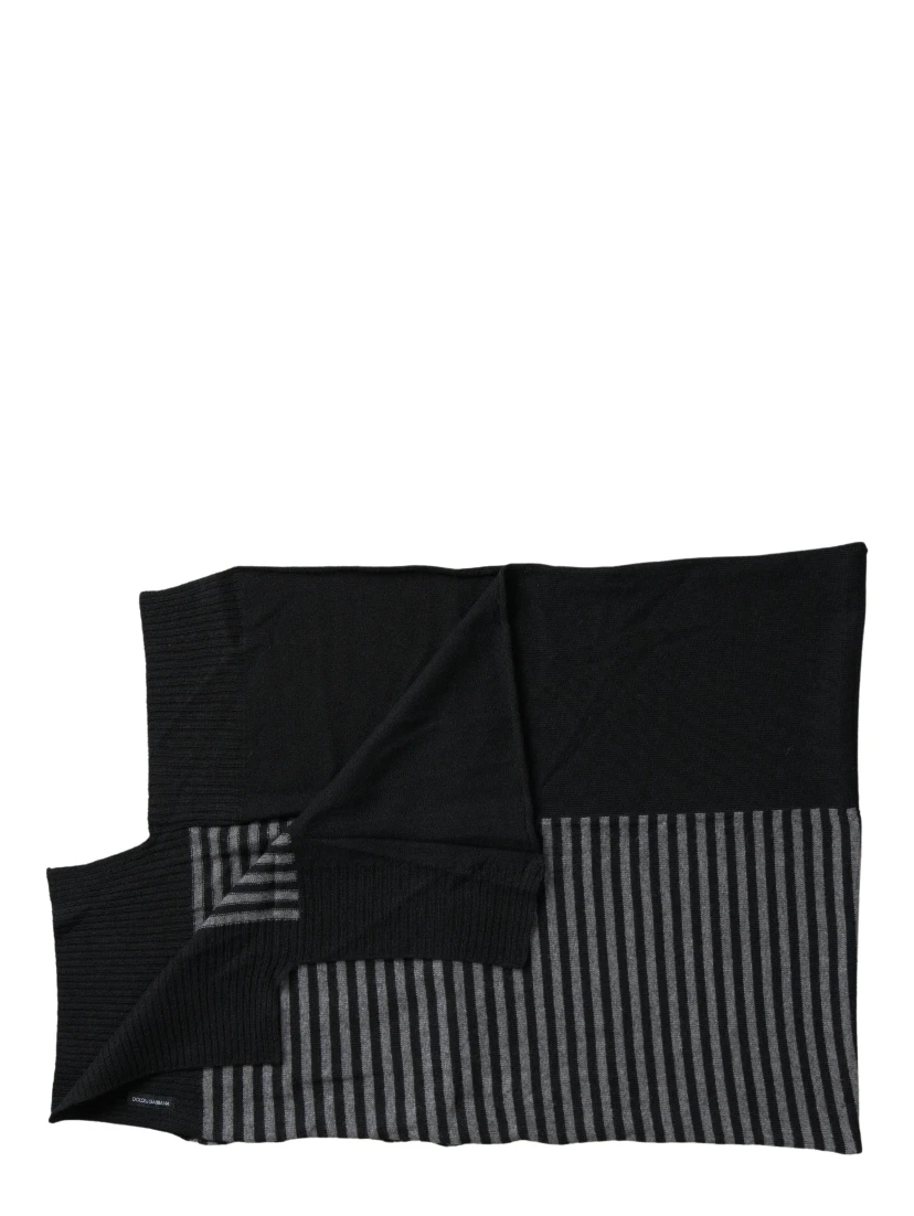 Black Gray Stripe Wool Neck Wrap Shawl Scarf