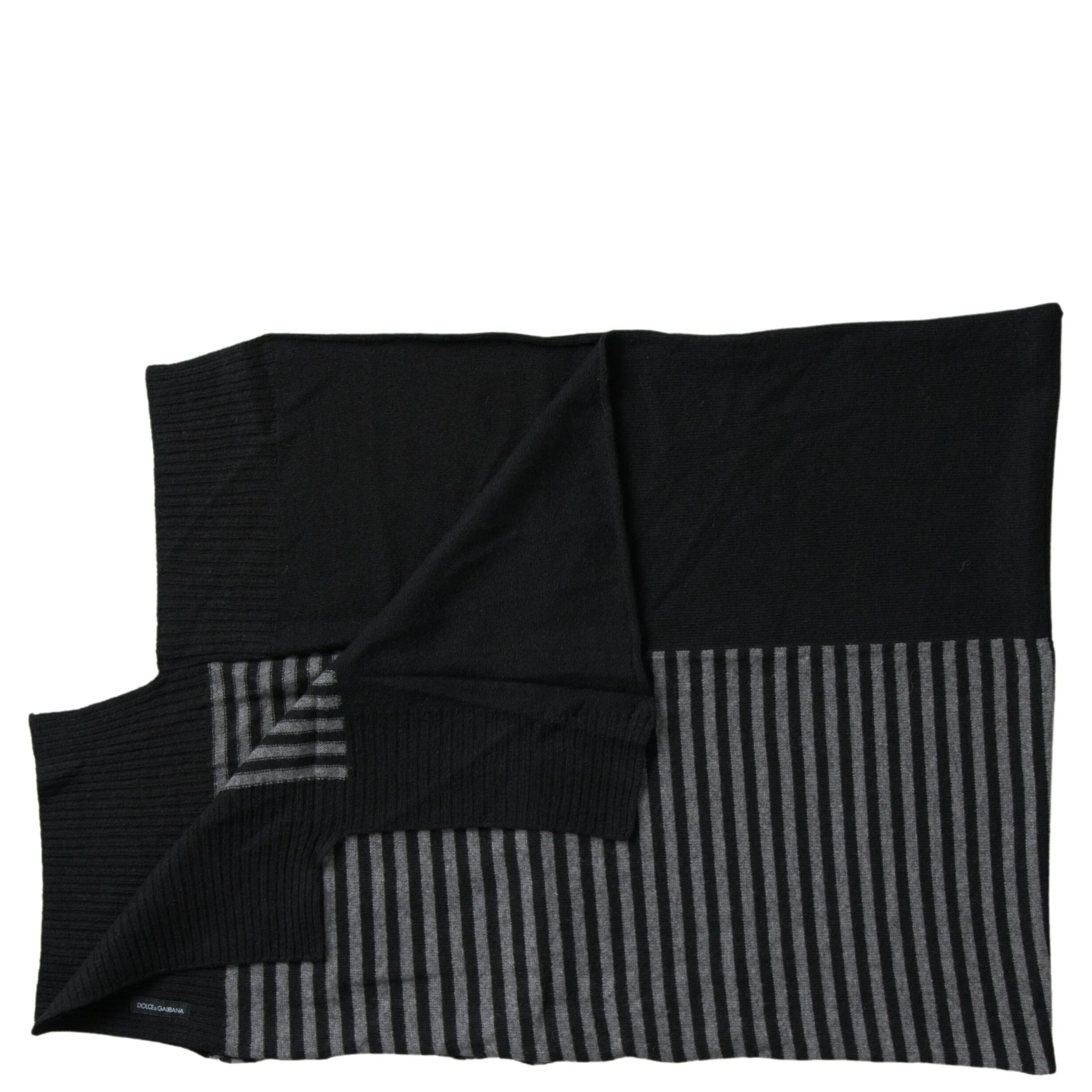 Black Gray Stripe Wool Neck Wrap Shawl Scarf