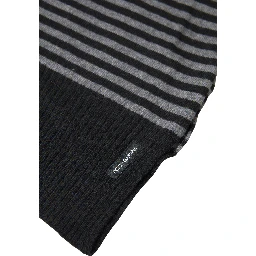 Black Gray Stripe Wool Neck Wrap Shawl Scarf
