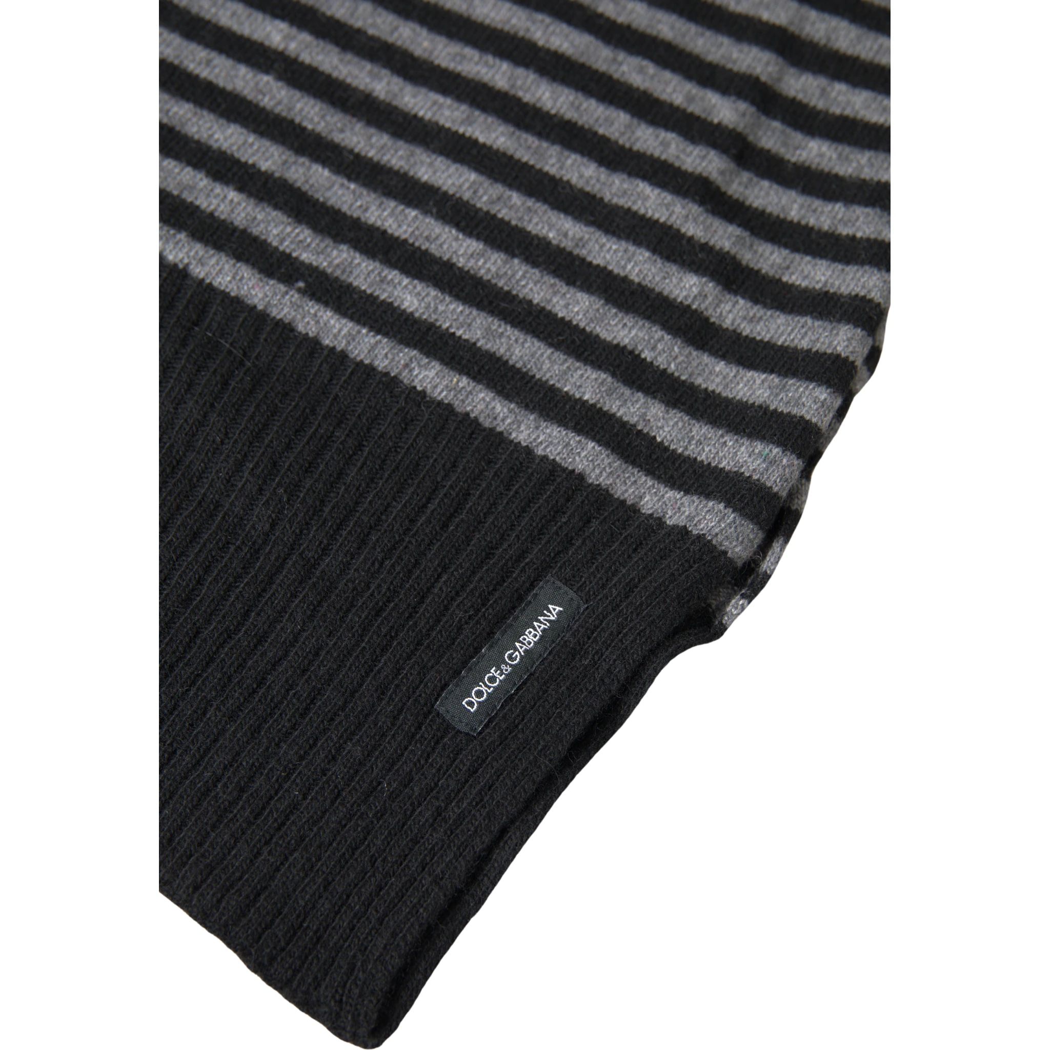 Black Gray Stripe Wool Neck Wrap Shawl Scarf