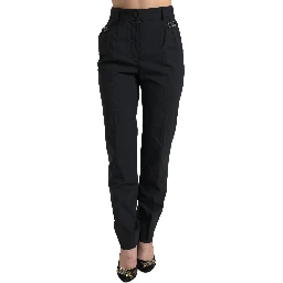 Black Wool High Waist Tapered Pants