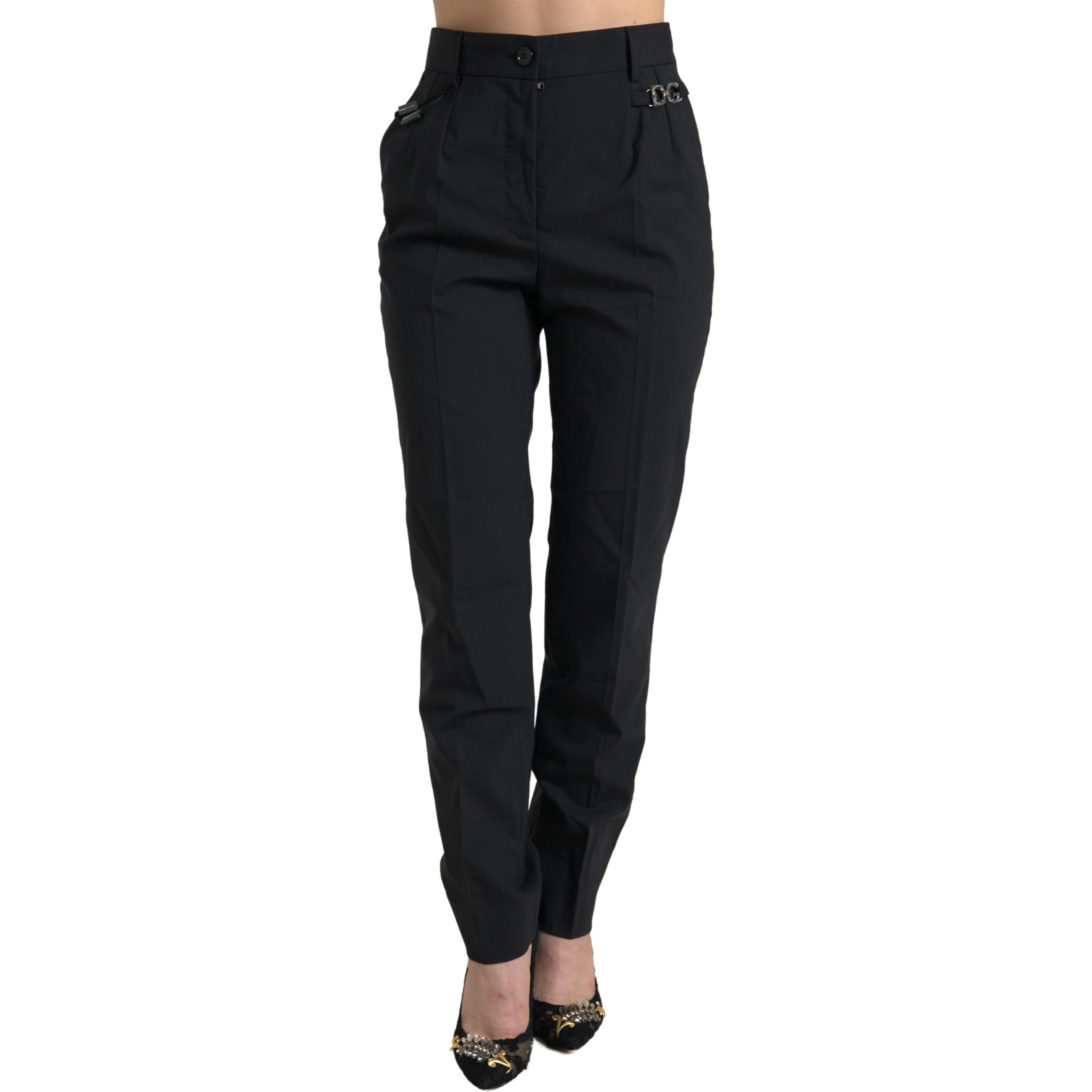 Black Wool High Waist Tapered Pants