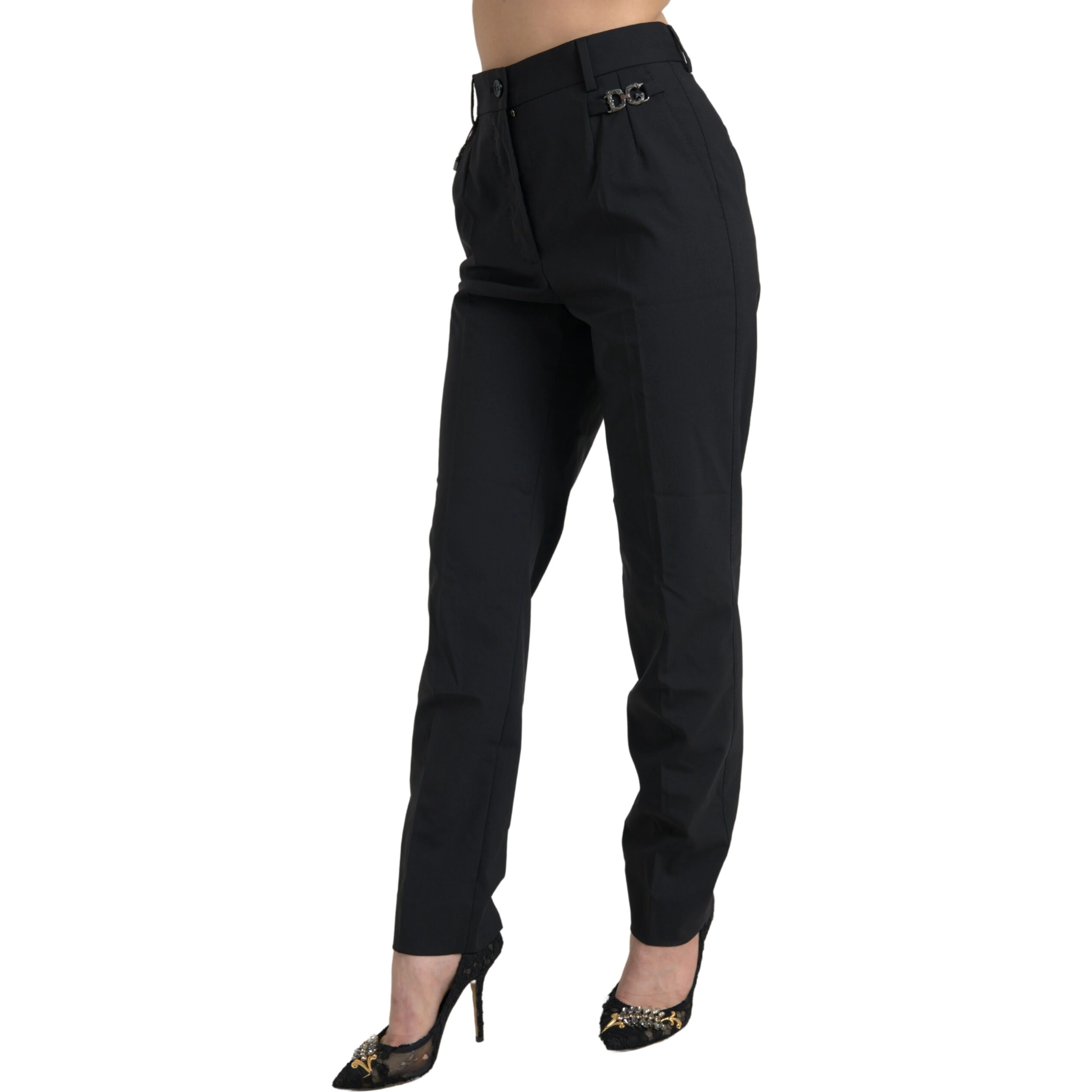 Black Wool High Waist Tapered Pants
