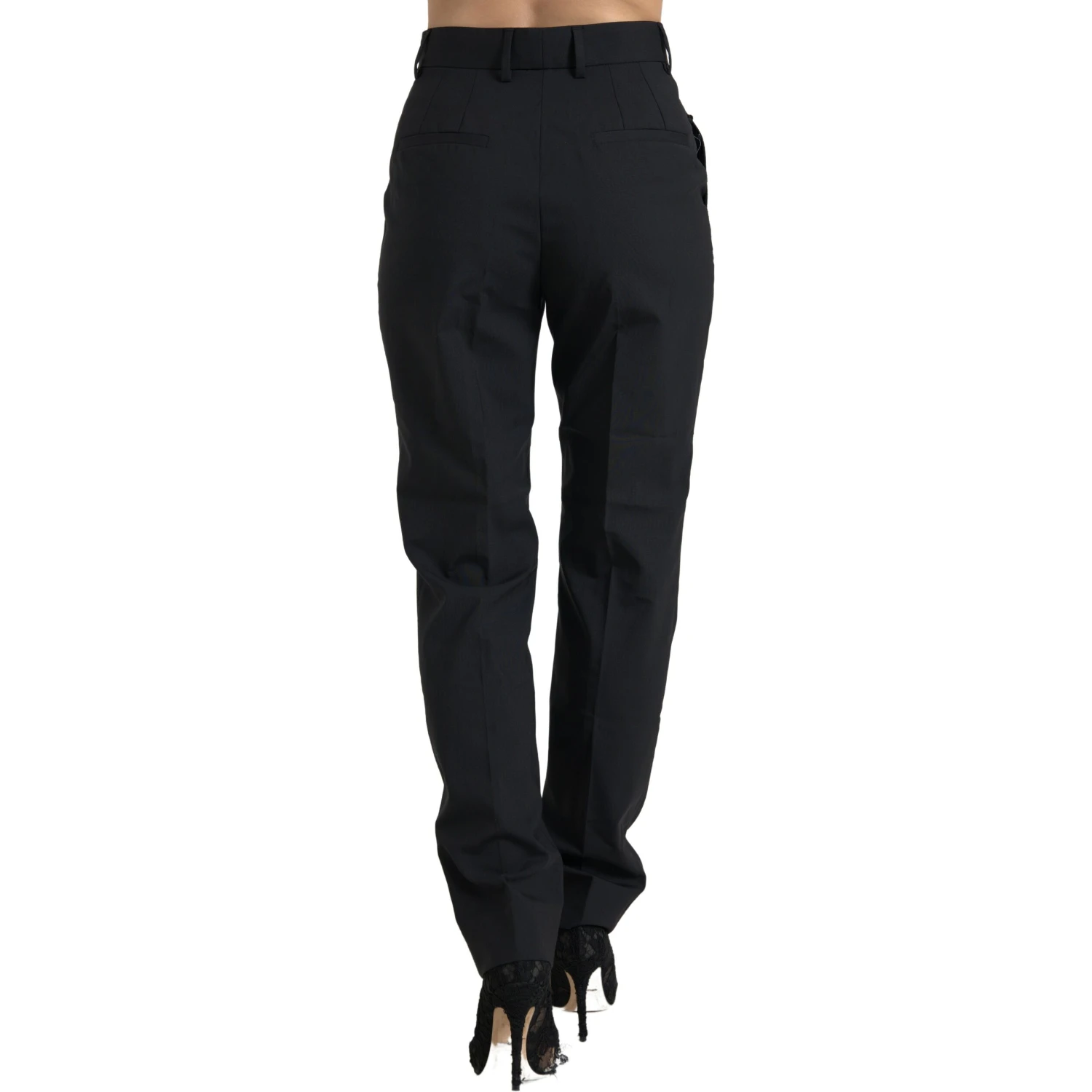 Black Wool High Waist Tapered Pants