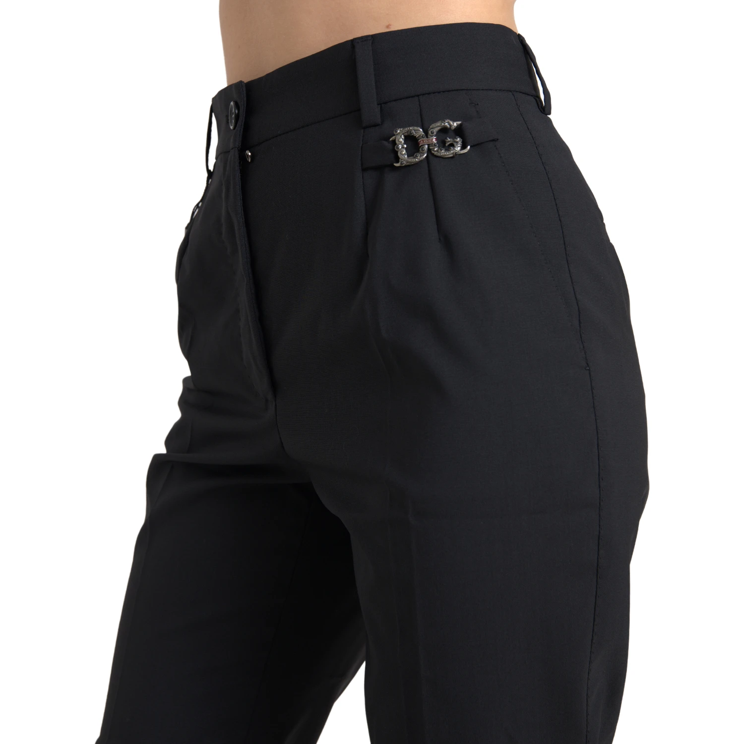 Black Wool High Waist Tapered Pants