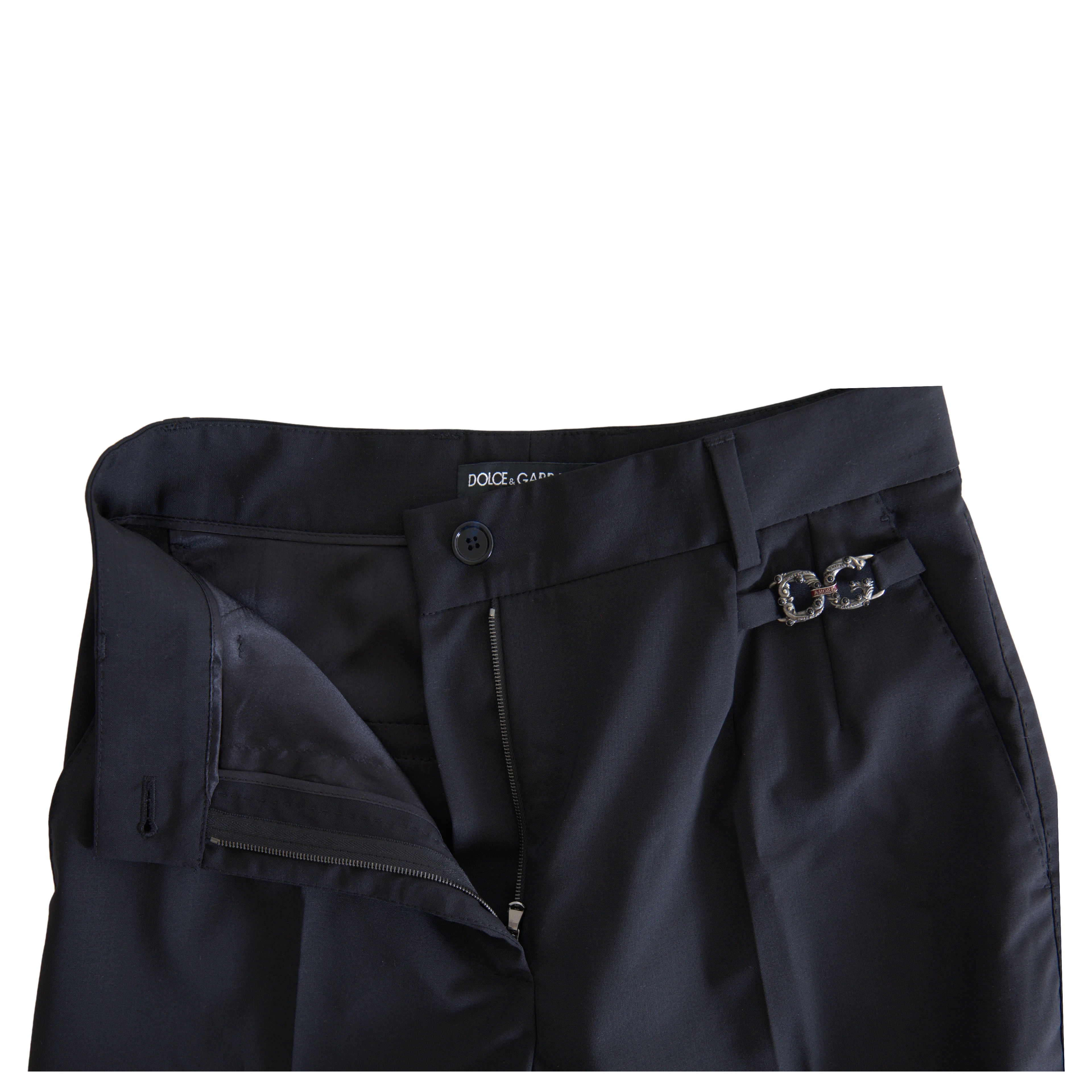 Black Wool High Waist Tapered Pants