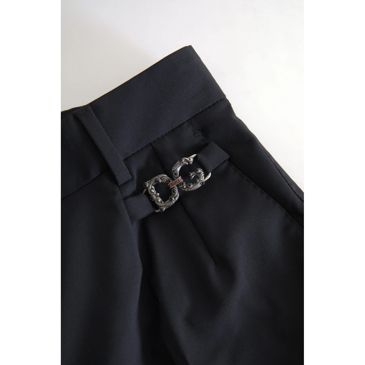 Black Wool High Waist Tapered Pants