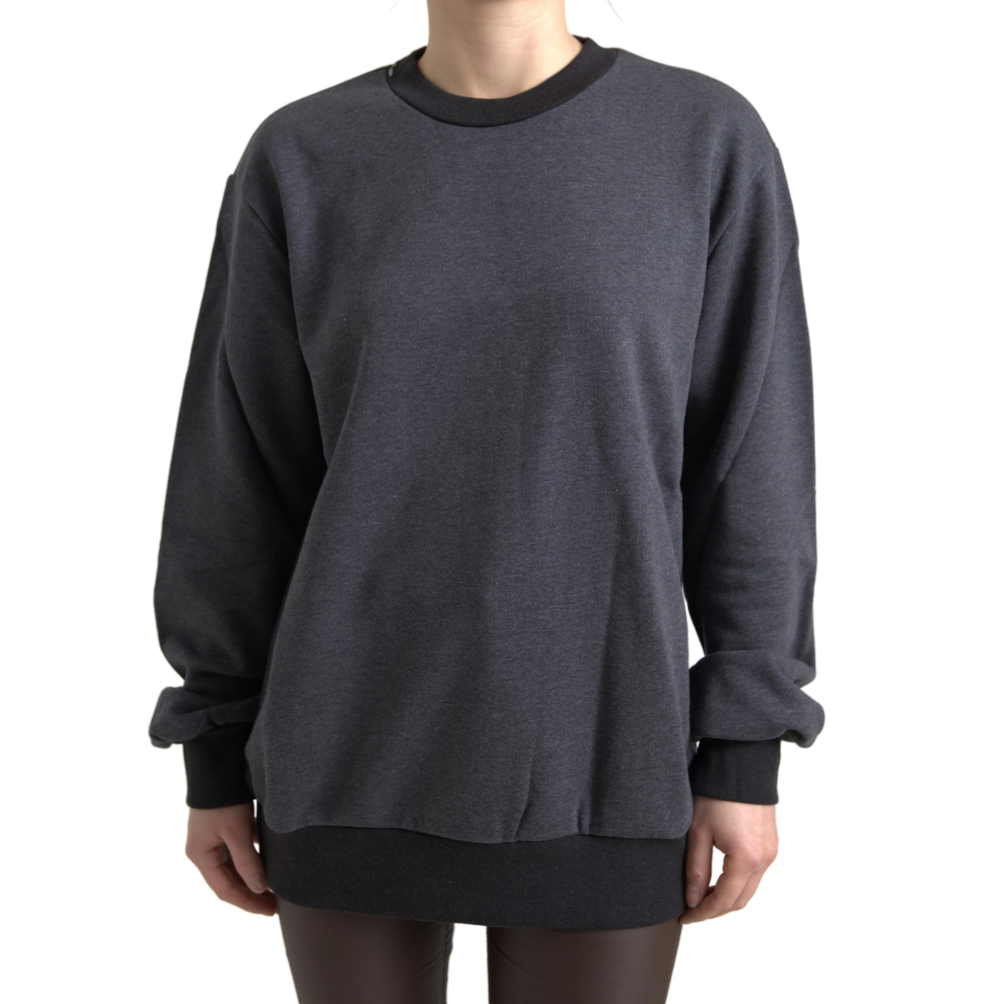 Dark Gray Cotton Crew Neck Pullover Sweater