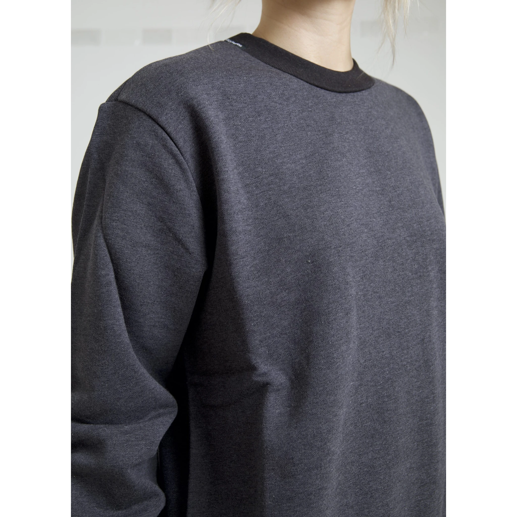 Dark Gray Cotton Crew Neck Pullover Sweater