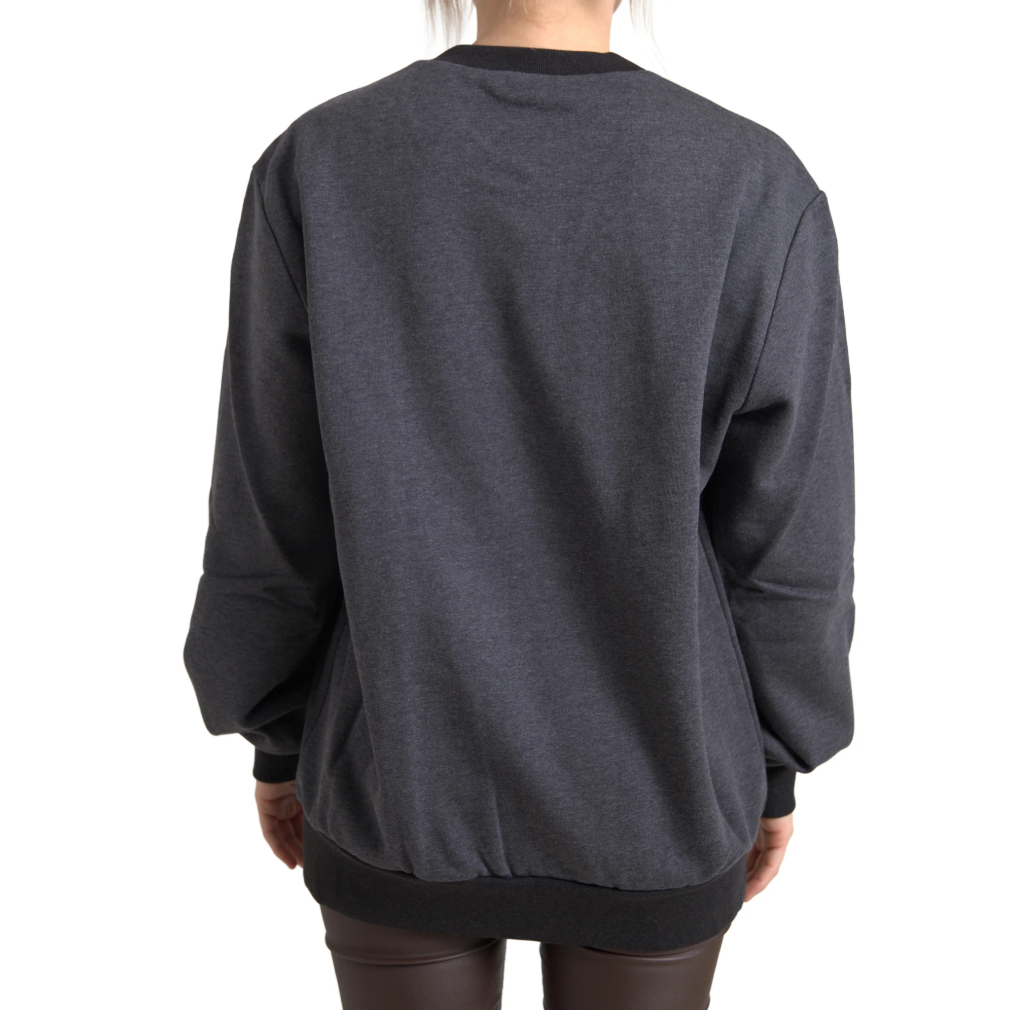 Dark Gray Cotton Crew Neck Pullover Sweater
