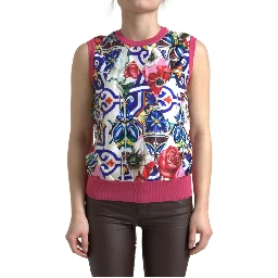 Multicolor Majolica Floral Crew Neck Tank Top