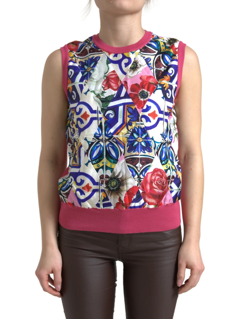 Multicolor Majolica Floral Crew Neck Tank Top