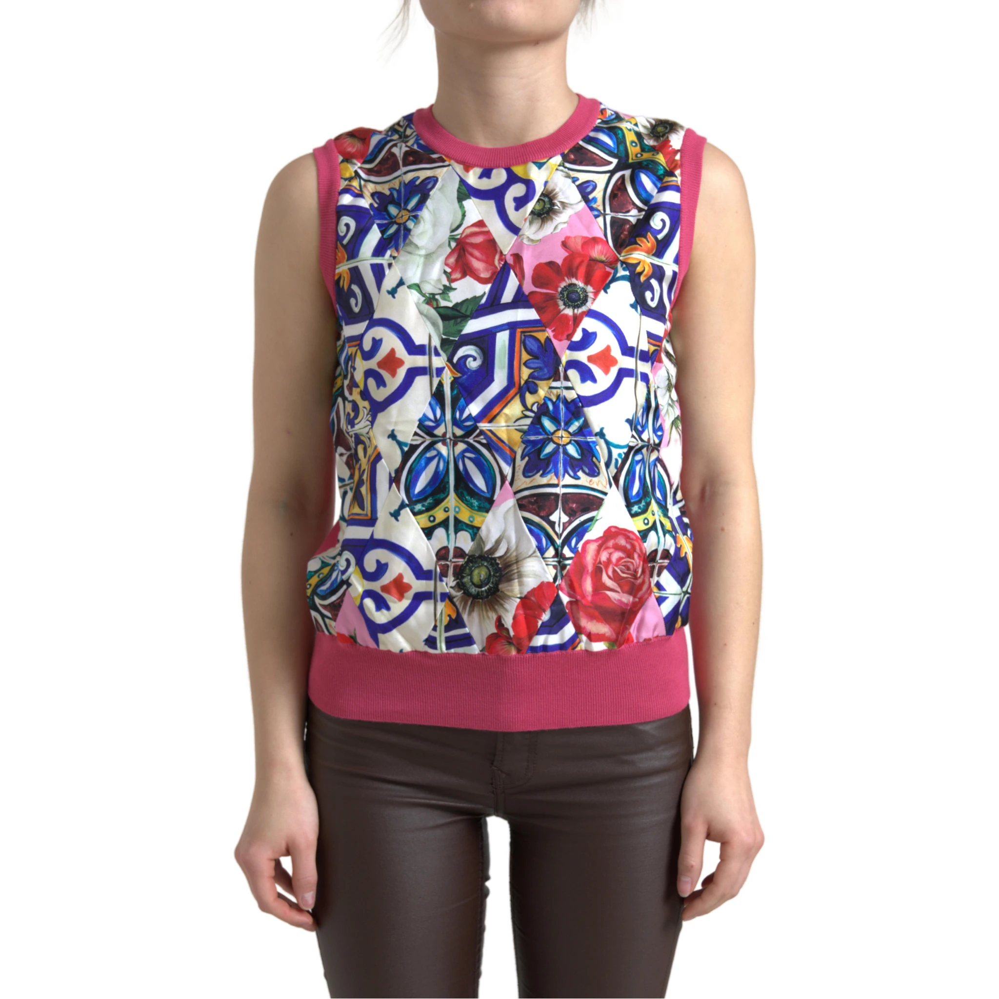 Multicolor Majolica Floral Crew Neck Tank Top