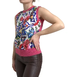 Multicolor Majolica Floral Crew Neck Tank Top
