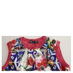 Multicolor Majolica Floral Crew Neck Tank Top