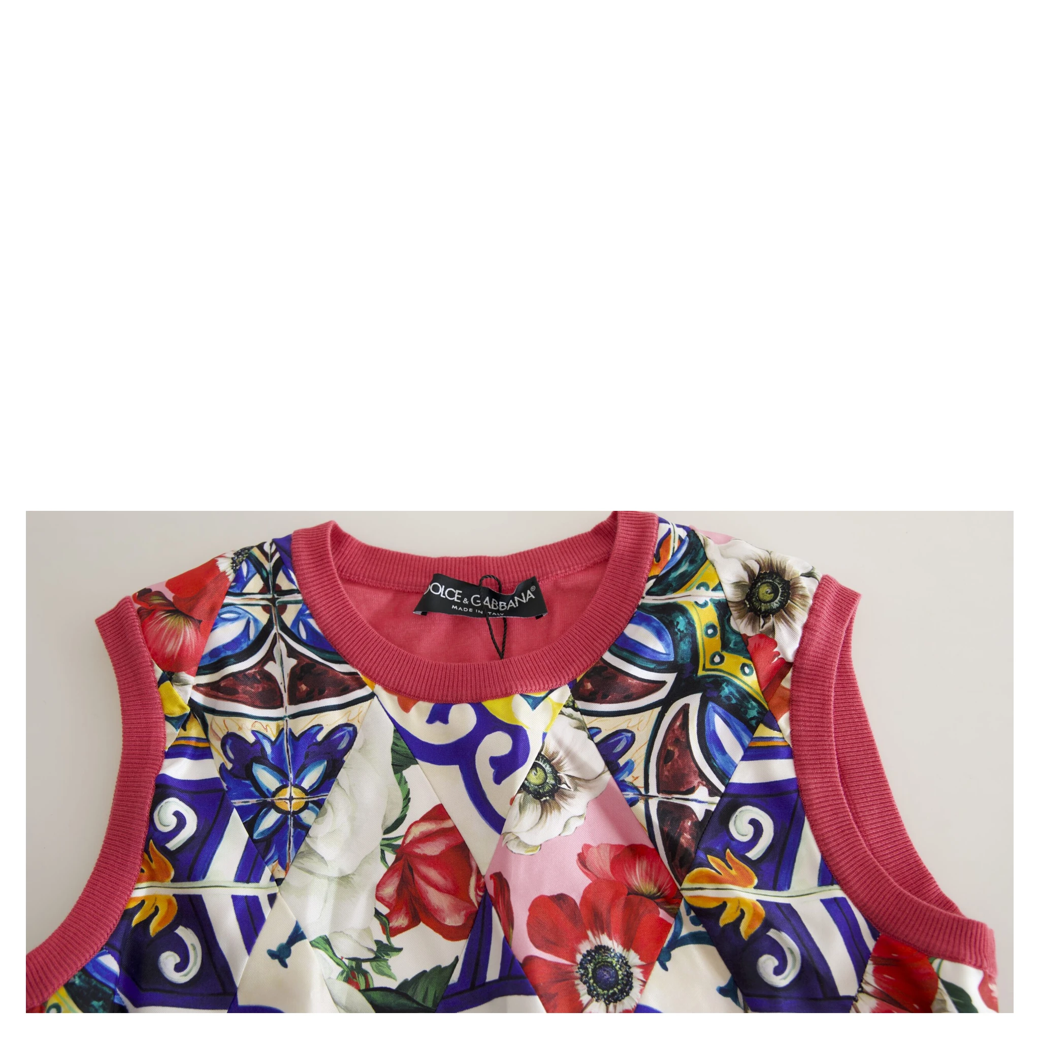 Multicolor Majolica Floral Crew Neck Tank Top