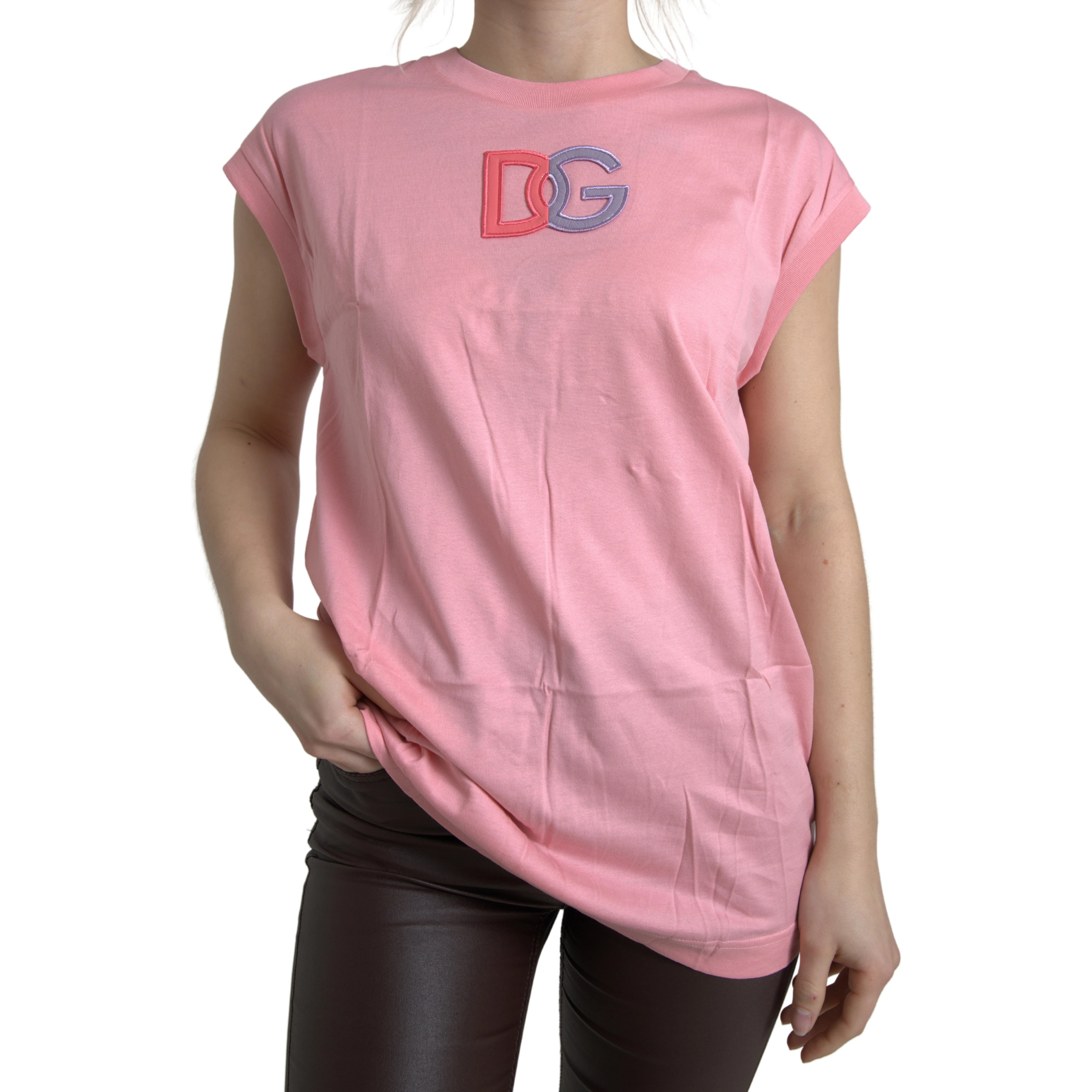 Pink Cotton DG Logo Crew Neck Tank T-shirt
